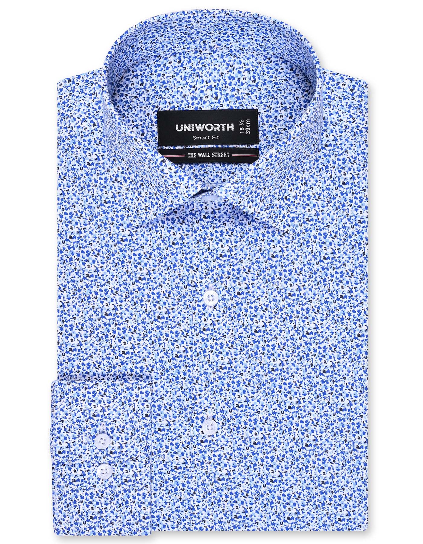 Printed Royal Blue Tailored Smart Fit Shirt FS817SF-14.5