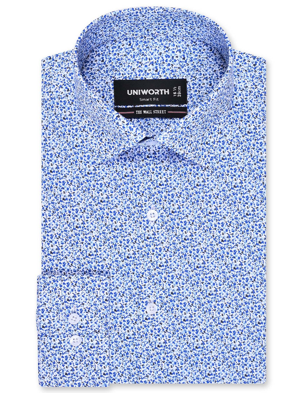 Printed Royal Blue Tailored Smart Fit Shirt FS817SF-14.5