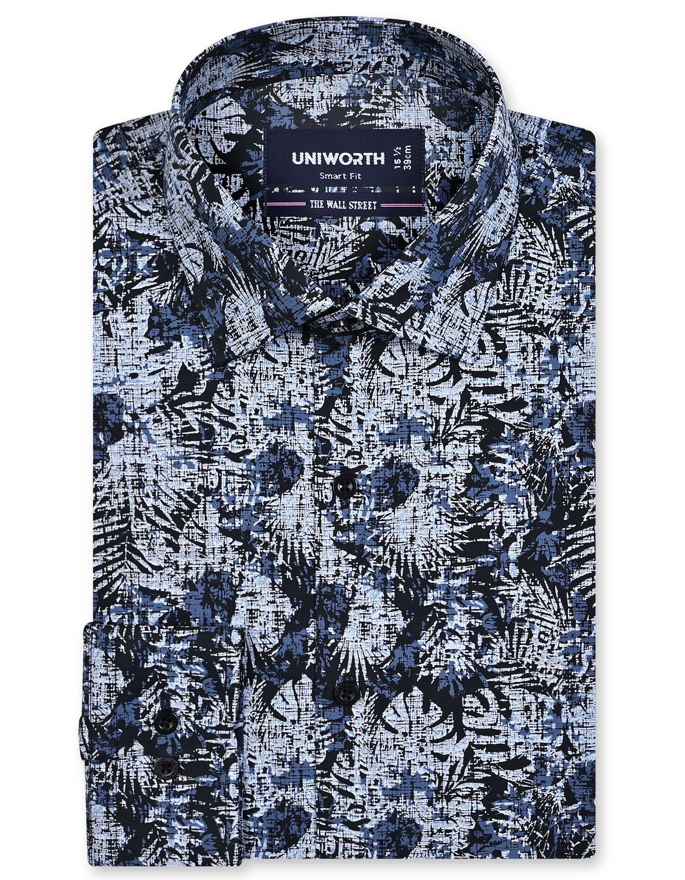 Printed Grey Tailored Smart Fit Shirt FS834SF-14.5