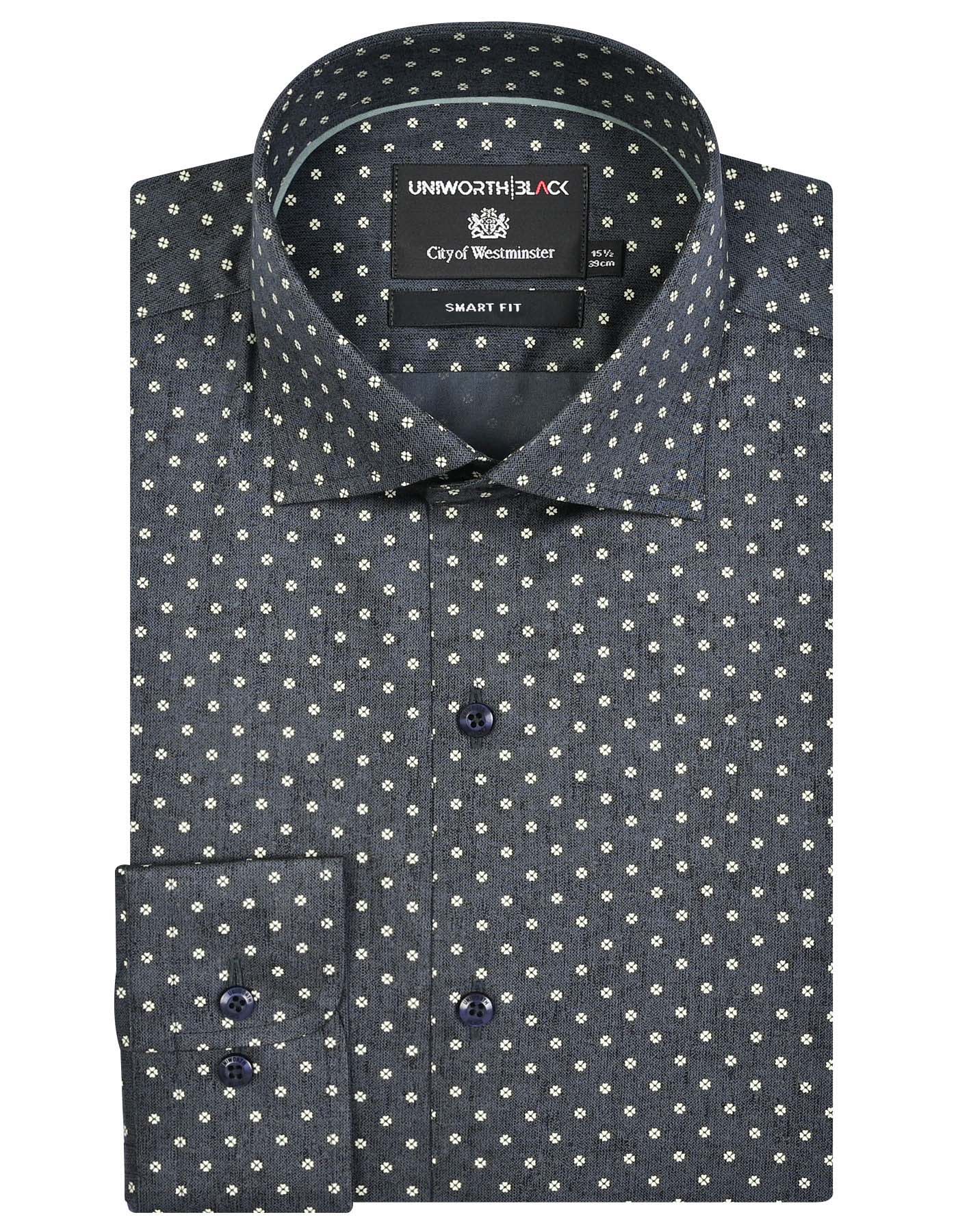 Printed D Grey Tailored Smart Fit Shirt FS849-1SF-14.5