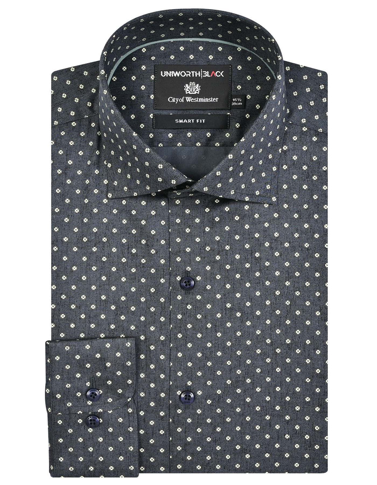 Printed D Grey Tailored Smart Fit Shirt FS849-1SF-14.5