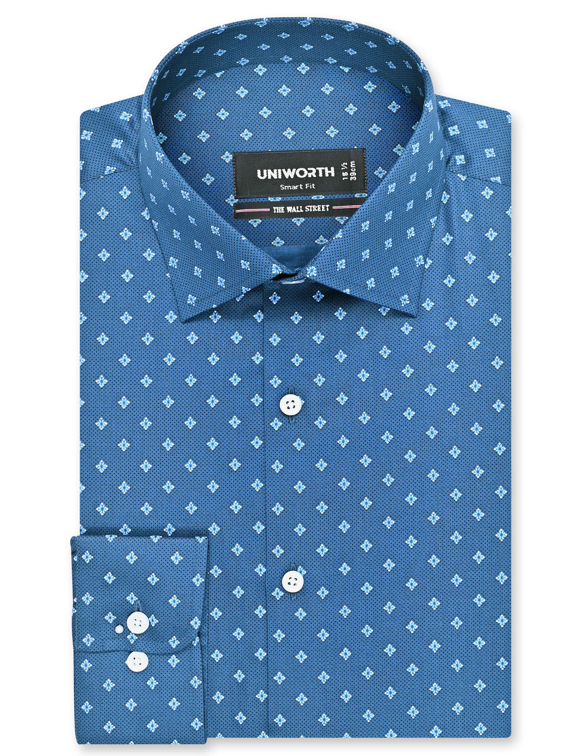 Printed Blue Tailored Smart Fit Shirt FS852-1SF-14.5