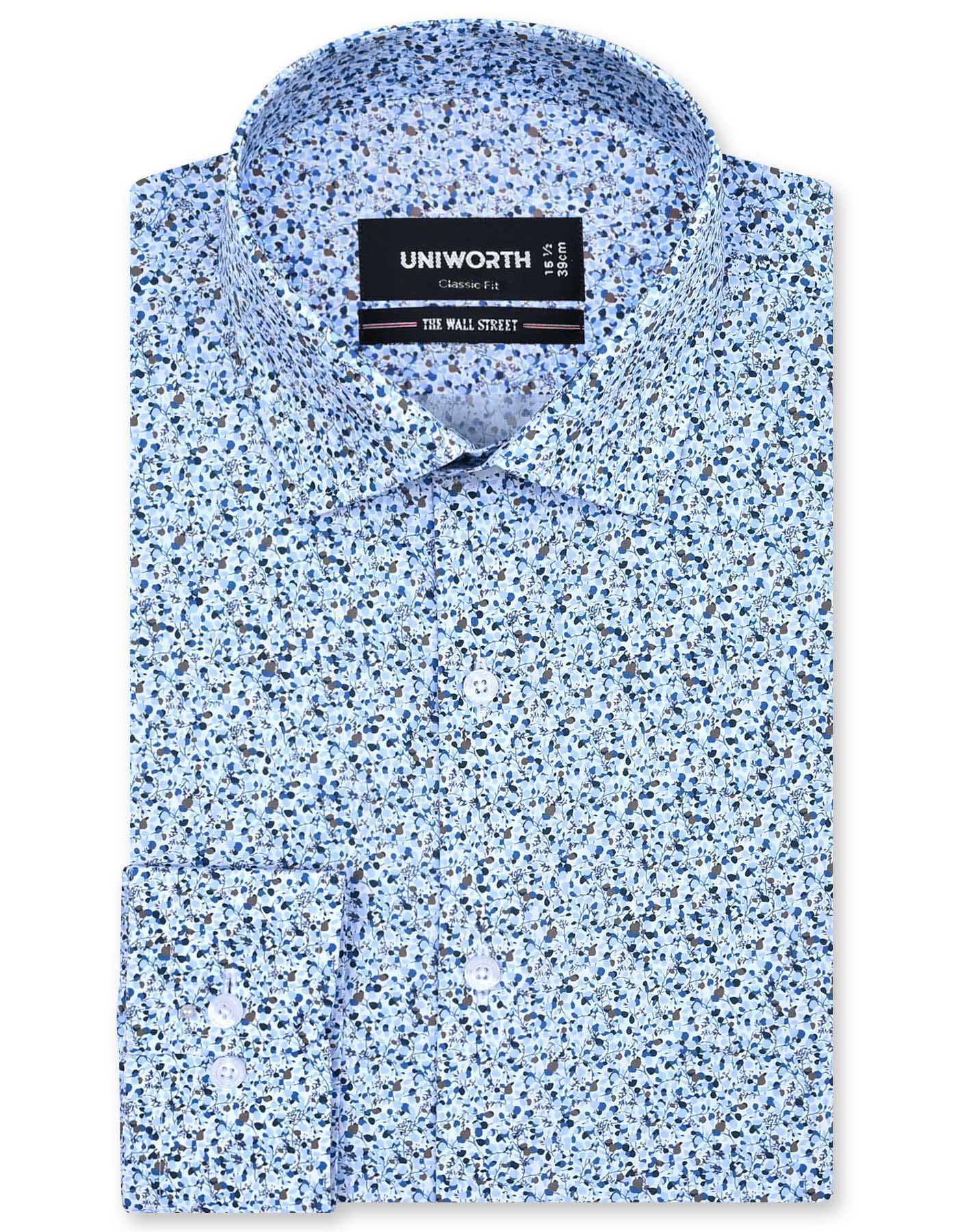 Printed Navy Classic Fit Shirt FS858-1RF-14.5