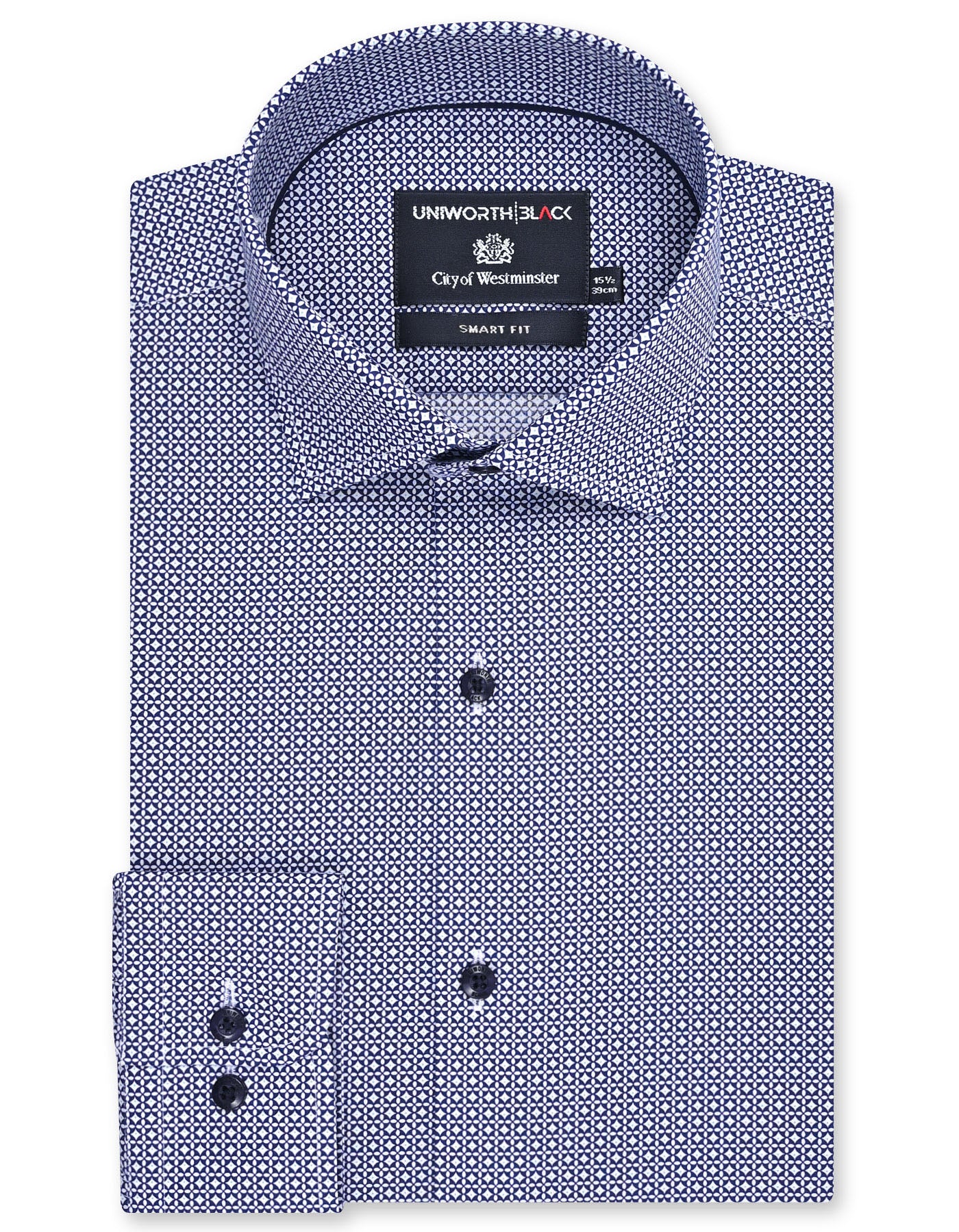 Printed Navy Tailored Smart Fit Shirt FS863-1SF-14.5