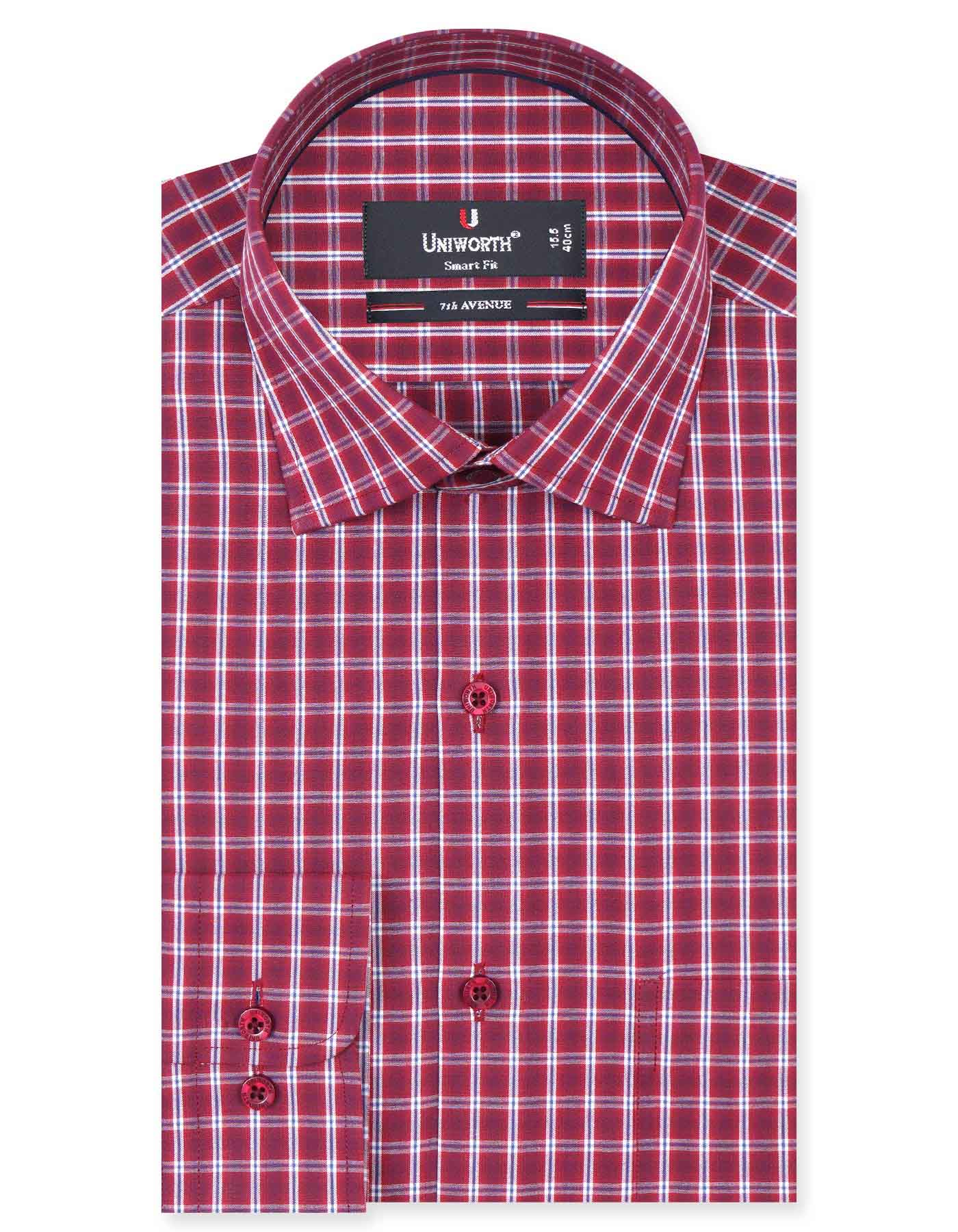 Check Navy/Maroon Tailored Smart Fit Shirt FS972SF-14.5