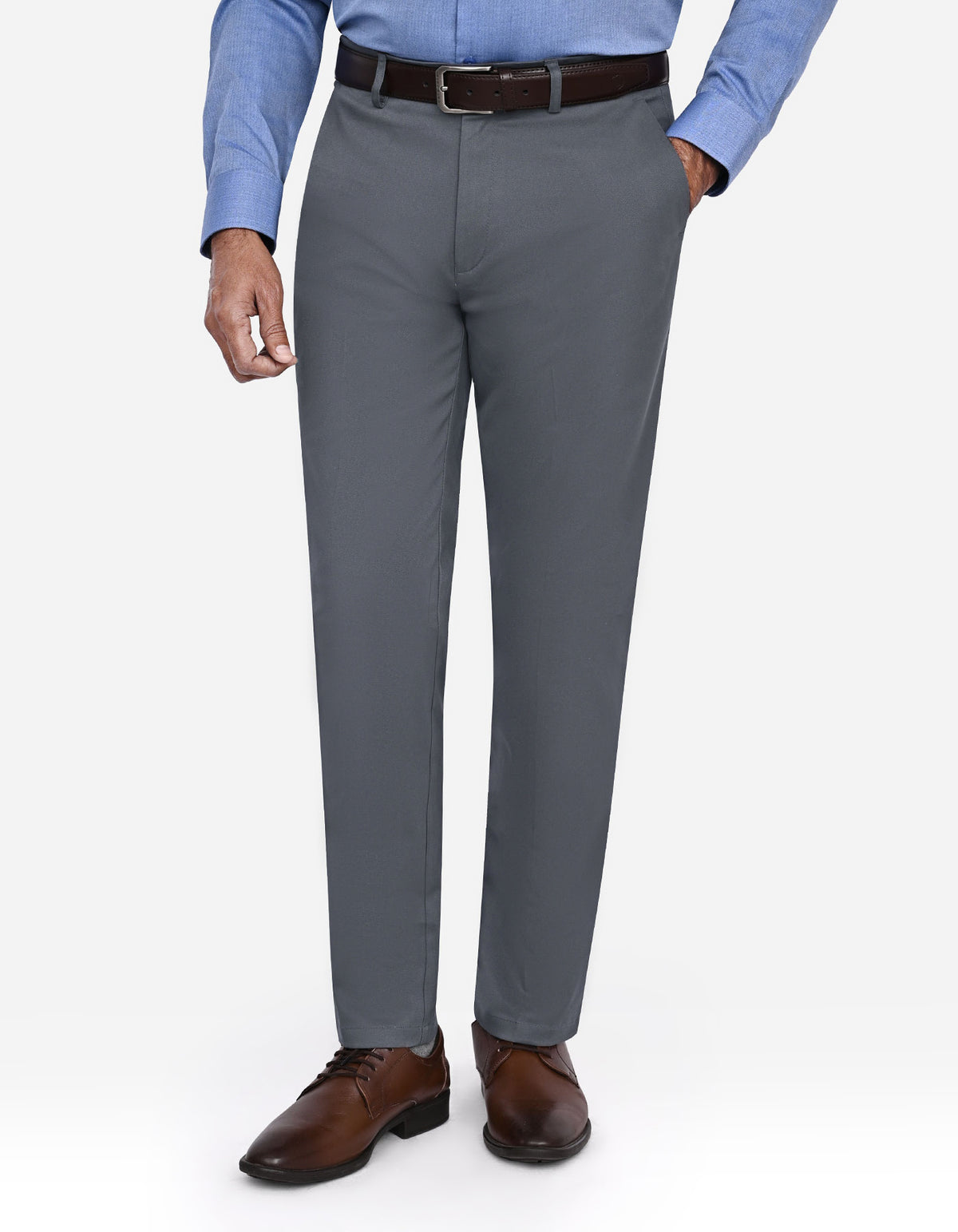 Grey Plain Classic Fit Cotton Trouser