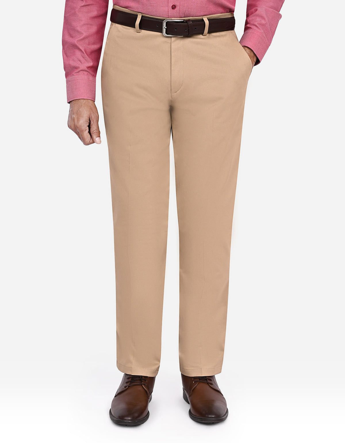 Khaki Plain Smart Fit Cotton Trouser