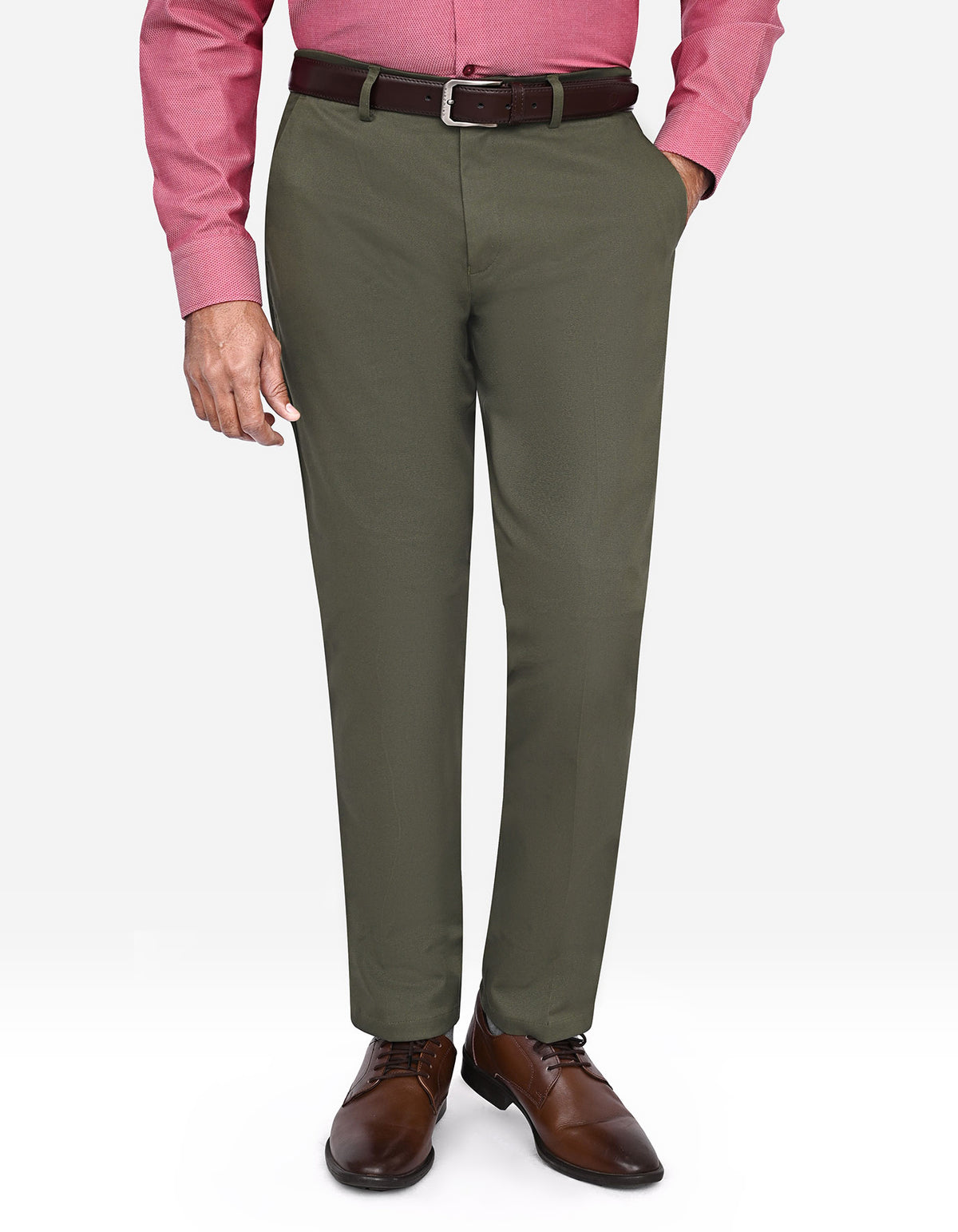 Olive Plain Smart Fit Cotton Trouser