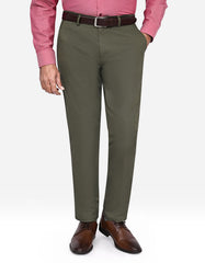 Olive Plain Smart Fit Cotton Trouser