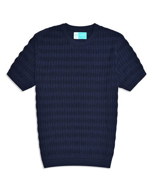 Navy Geometric Jacquard Knitted T-Shirt