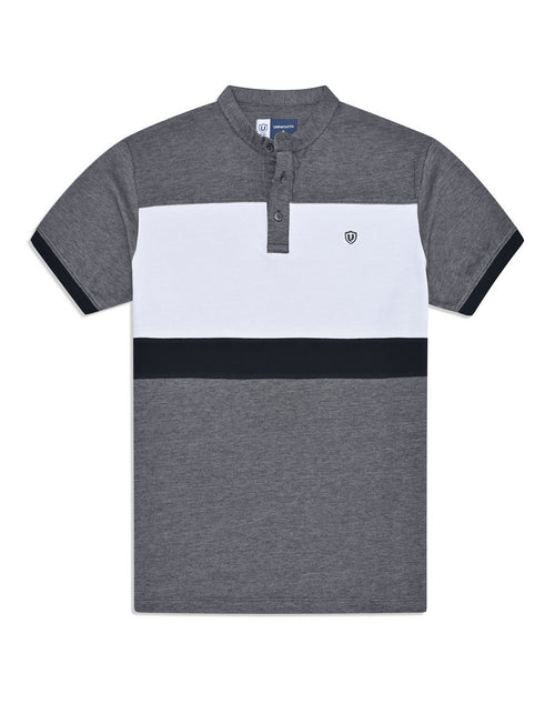 Navy Color Block Band Collar T-Shirt