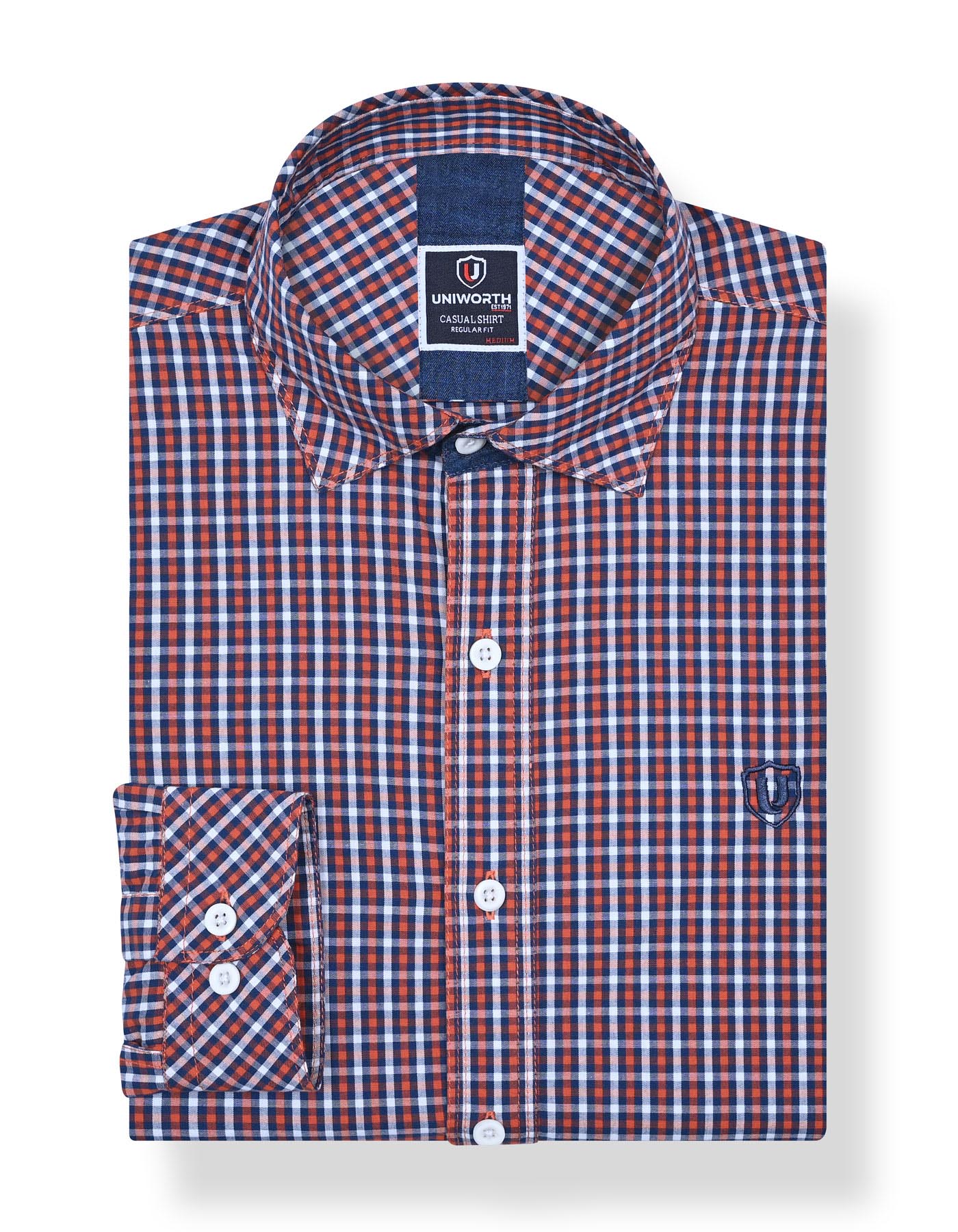 Rust Embriodery Check Casual Shirt CS2368-1R-S