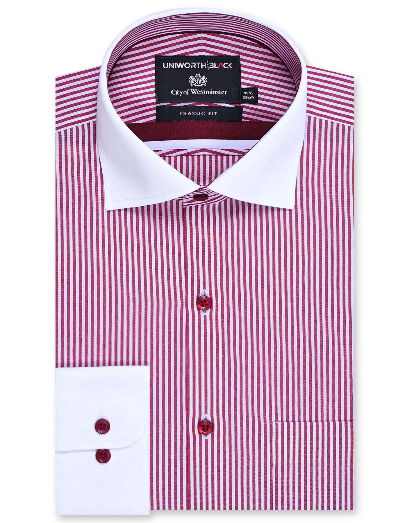 Stripe Maroon Classic Fit Shirt FS2872-2RF-14.5