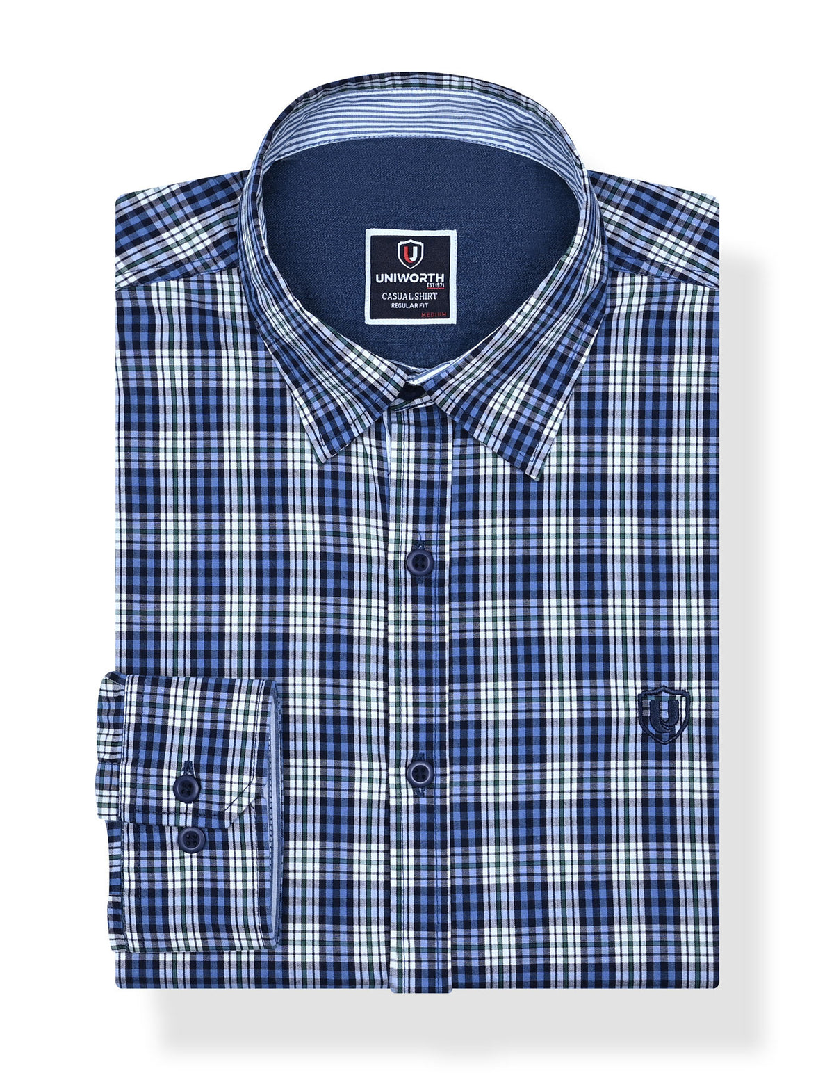 Blue Embriodery Check Casual Shirt CS2357-1R-S
